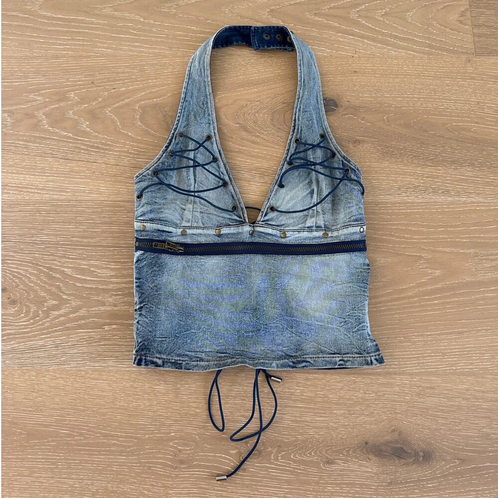 That’s So Fetch Halter Top Denim Wanted Size US 6 Blue